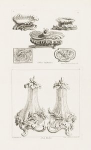 Sallieres et Tabatières (Saltretter og snusbokser), tallerken 69 i Oeuvres av Juste Aurèle Meissonnier