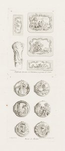 Ulike design for snusbokser og et stokkhåndtak, 5. plate, pl. 53 i Work of Juste-Aurèle Meissonnier av Juste Aurèle Meissonnier