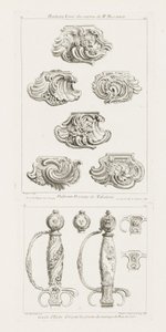 Gyldne sverdvakter for kongens ekteskapsfengsler i 1725 Sverdhåndtak til ære for kongens ekteskap i 1725, pl. 52 i arbeid av Juste-Aurele Meissonnier av Juste Aurèle Meissonnier