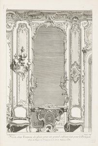 Prosjekt av en Trumeau de glace for et stort skap laget for Portugal; Trumeau-prosjekt med variant for Portugal, 2. Plate av Juste Aurèle Meissonnier