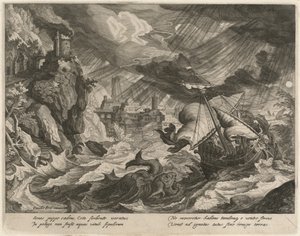 Jonah kastet i det stormfulle havet av Justus Sadeler after Paul Bril