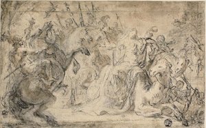 Zenobia omgitt av beredne soldater av Justus van Egmont