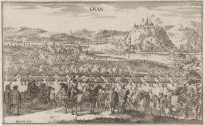 Slag bij Párkány i 1683 Gran (tittel på objekt) av Justus van den Nijpoort