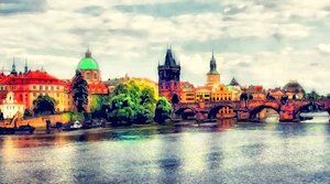 Utsikt over Karlsbroen i Praha av Justyna Jaszke