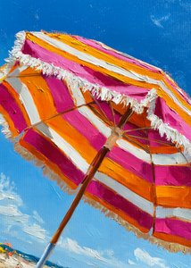 Rosa-oransje strandparasoll