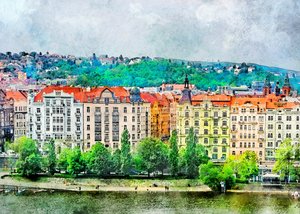 En livlig by ved elvebredden av Justyna Jaszke