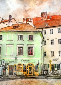 Akvarell: Europeisk kafé av Justyna Jaszke