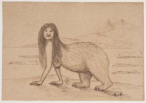 Kvinne med en bakre del av en isbjørns kropp (illustrasjon for en inuitlegende)
