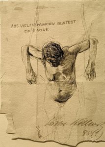Nakenstudie for etsning Dere blør fra mange sår, folk av Käthe Kollwitz