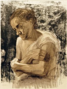 Halvfigur av en kvinne med korslagte armer av Käthe Kollwitz