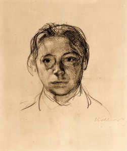 Ungdomsfullt selvportrett med løst hår av Käthe Kollwitz
