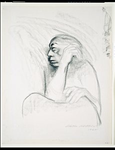 Selvportrett med dødens hånd, 1924 (kull på papir) av Käthe Kollwitz