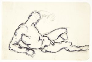 Studie av liggende naken mann. Studer for figuren til Adam i gruppen "The waking Eve"