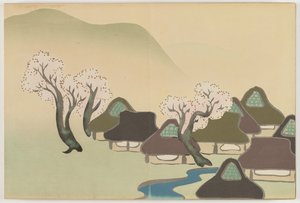Flowers of a Hundred Worlds (Momoyogusa): Farming Village in Spring (Harudenka) av Kamisaka Sekka