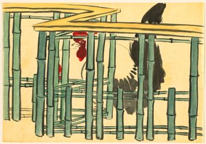 Flowers of a Hundred Worlds (Momoyogasa): Rooster (Chabo) av Kamisaka Sekka