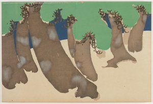 Flowers of a Hundred Worlds (Momoyogusa): Windswept Pines (Sonarematsu) av Kamisaka Sekka