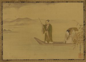 Kinesisk mann og kvinne i en båt, Edo-periode, midten av 1600-tallet. av Kano Yasunobu