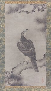 Hawk on a Pine Shoo zu, 1500-tallet. av Kano Yukinobu