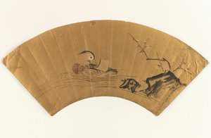 Mandarinand og blomstrende plomme (blekk og farge på bladgull) av Kano Yukinobu