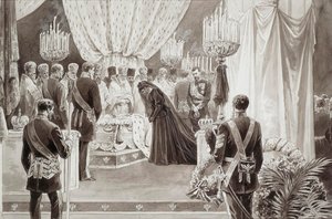 Begravelse av keiser Alexander III i Sts Peter og Paul-katedralen i St Petersburg, 1894. av Karel Brozh