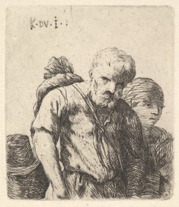 Skjegget mann vist i halv lengde med bunt slengt over høyre skulderblad, flanke..., ca. 1641-78. av Karel Du Jardin