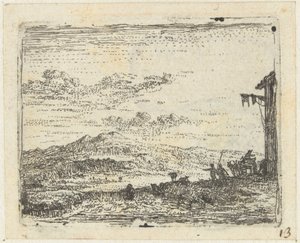 Italiensk landskap med bil på vertshuset Små landskap (serietittel) av Karel Du Jardin