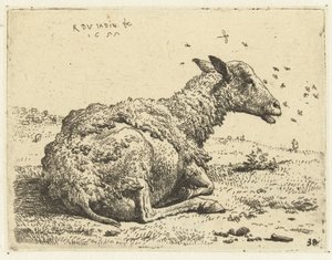 Liggende sauer med fluer av Karel Du Jardin