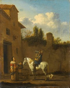 Montert trompetist tar en drink av Karel Du Jardin