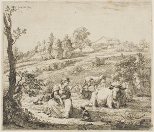 En gjeterinne som snakker med hunden sin av Karel Dujardin