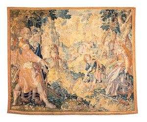 Delfts mytologiske billedvev som viser en scene fra Orlando Furioso, av Franciscus Spierinckx