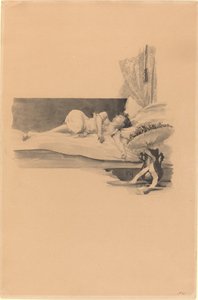 Illustrasjon for "Jestrab Kontra Hrdlicka, XXII" (Jente sover på en seng)