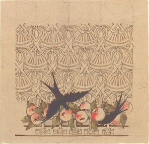 Ornamental design med to fugler som hakker på frukt av Karel Vitezslav Masek