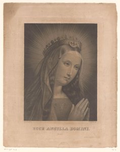 Mary in the bidde houding Ecce ancilla dominioni (tittel på objekt) av Karl Barth