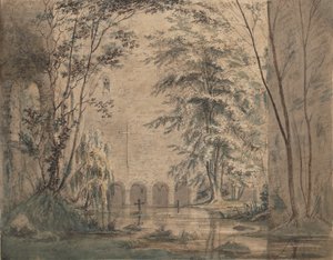 Oversvømmede ruiner av et kloster, ca. 1824. av Carl Blechen