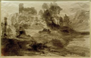 Landskap med slott (eller kirke) av Carl Blechen