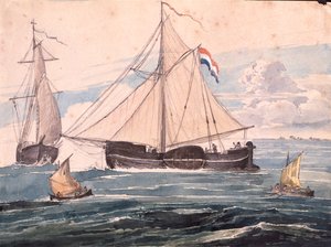 Kanonbåt nær Helvoet, Nederland av Karl Bodmer
