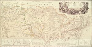 Kart for å illustrere ruten til prins Maximilian av Wied i det indre av Nord-Amerika fra Boston til Upper Missouri av Karl Bodmer