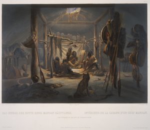 Interiøret i hytta til en Mandan-høvding av Karl Bodmer