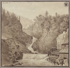 Utsikt over fossen nær Lend i Salzburg-området av Karl Friedrich Schinkel