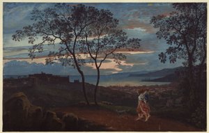 Utsikt over Trieste fra en høyde i kveldsstemning av Karl Friedrich Schinkel