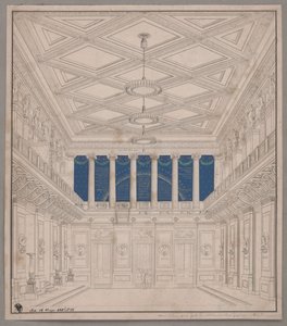 Berlin. Schauspielhaus på Gendarmenmarkt, konsertsal. Dekorasjon til naturforskernes fest av Karl Friedrich Schinkel