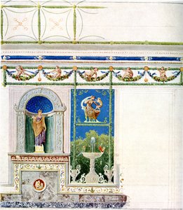 Berlin, Wilhelmplatz. Prins Karls av Preussens palass, spisesal. Utkast til vegg og tak av Karl Friedrich Schinkel
