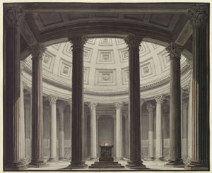 Vestalen. Opera av Gaspare Spontini. Utkast til 2. dekorasjon. Innblikk i Vestas tempel av Karl Friedrich Schinkel
