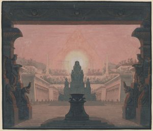 Tryllefløyten. Opera av Wolfgang Amadeus Mozart. Utkast til den 12. dekorasjonen. Sarastros soltempel av Karl Friedrich Schinkel