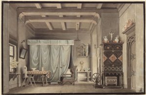 Faust. Drama av Johann Wolfgang von Goethe. Utkast til en dekorasjon. Gretchens rom av Karl Friedrich Schinkel