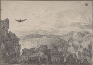 Fjellandskap med svevende ørn av Karl Friedrich Schinkel