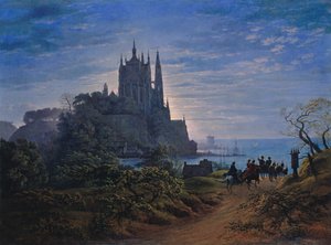 Gotisk kirke på en stein ved havet, 1815 av Karl Friedrich Schinkel