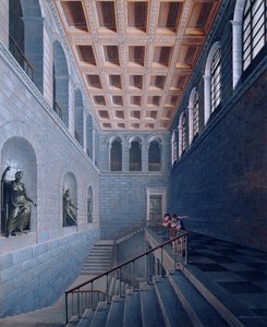 Innvendig visning av en trapp, design for et slott i Koestritz, 1802-03 (penn og blekk og bc på papir) av Karl Friedrich Schinkel