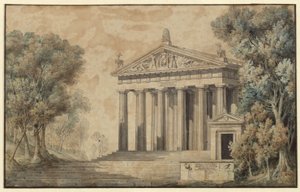 Ifigenia på Tauris. Skuespill av Johann Wolfgang von Goethe. Utkast til en dekorasjon. Dianas tempel av Karl Friedrich Schinkel