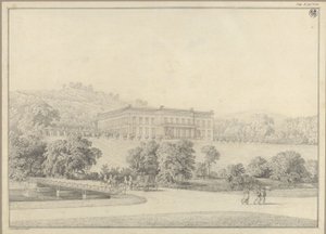 Kressendorf (Krzeszowice) nær Kraków. Slott. Perspektivisk utsikt av Karl Friedrich Schinkel